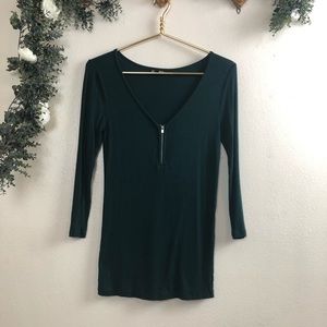 Express Forest Green Zipper Front 3/4 Sleeve top
